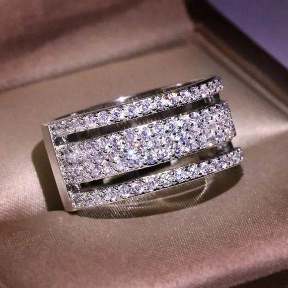 925 Sterling Silver Diamond Eternity Ring Band - Picture 8 of 9